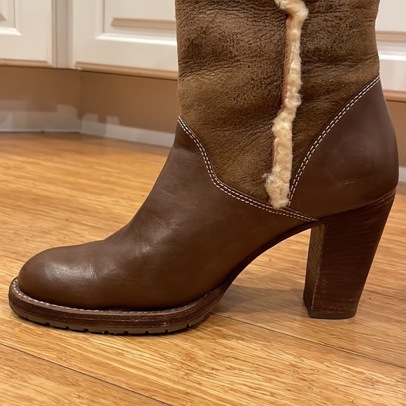 Micheal Kors Brown Leather Shearling Heeled Boots size 8.5 - Picture 10 of 16